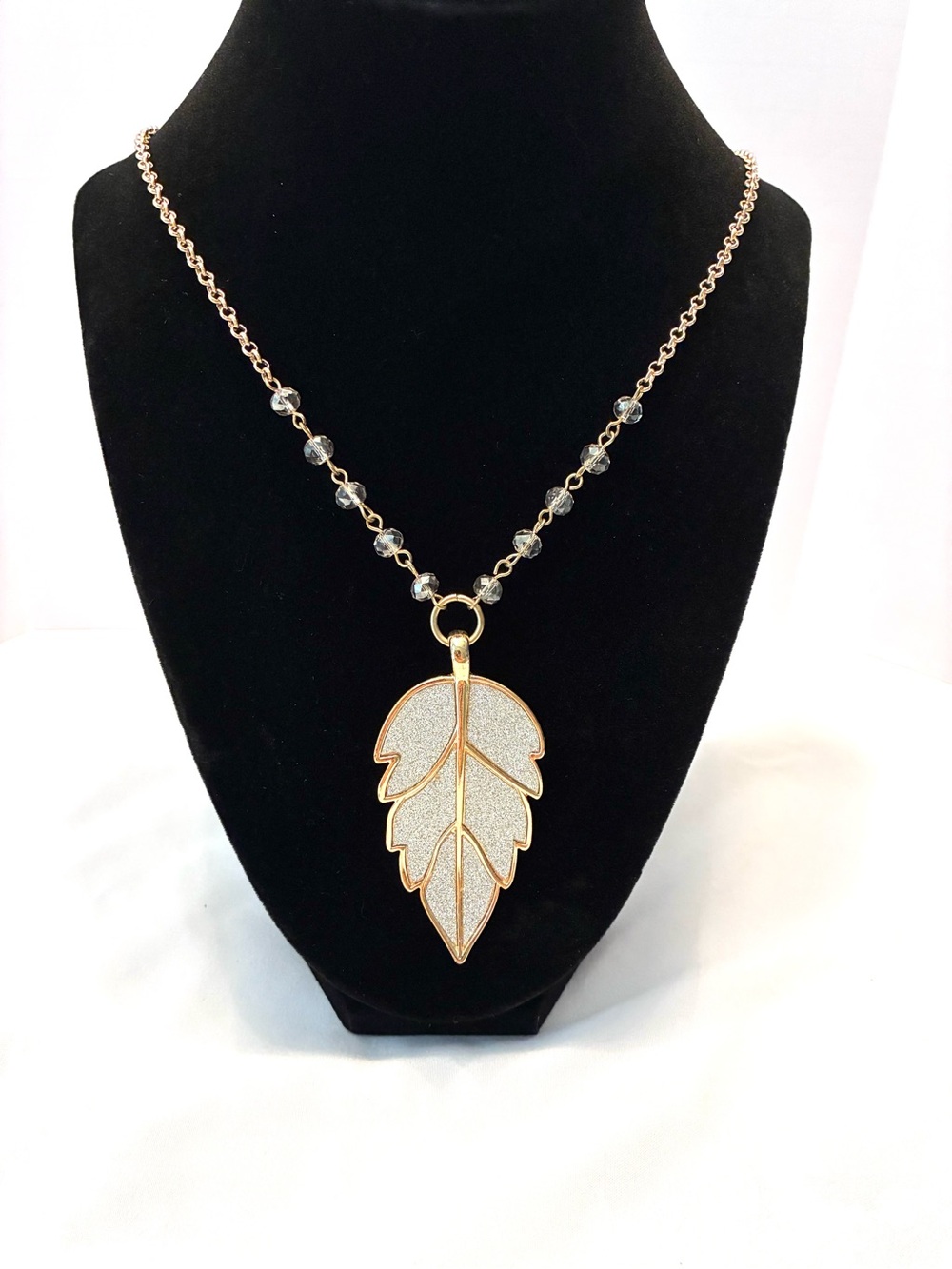 Off Park Collection Shimmering Silver Glitter Leaf Statement Necklace